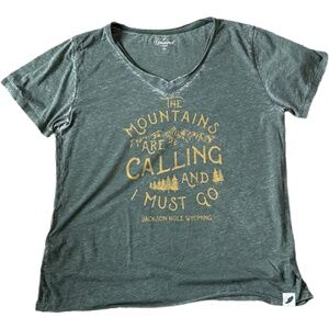 Unwind The Mountains are Calling Jackson Hole Wyoming T-shirt XL Green